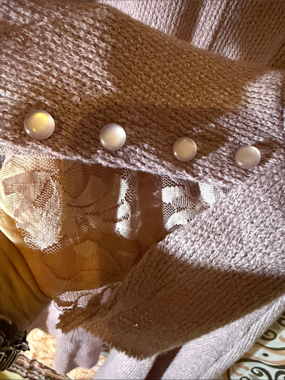 Krazy Kat Dusty Plum -  Duster/Long Cardigan Sweater w/ lace trim & bell cuffs - Picture 4 of 10